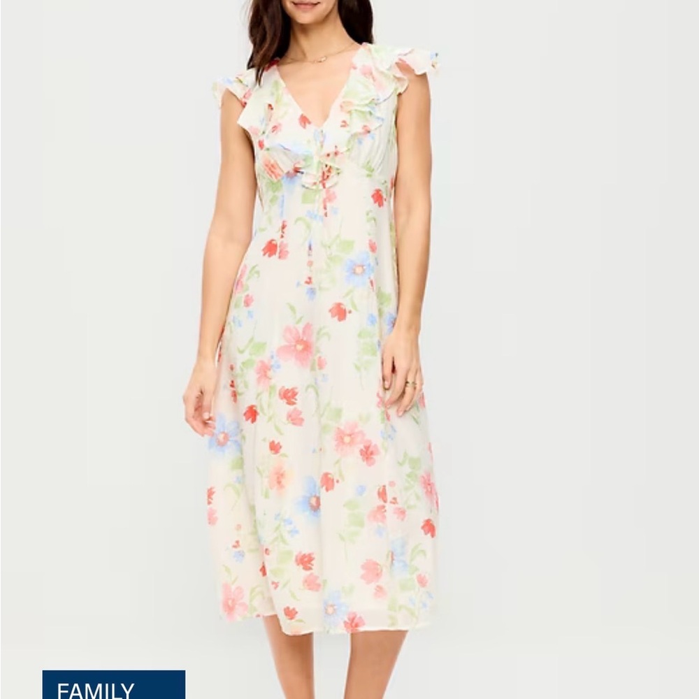 Old Navy Cream Floral Ruffle V-Neck Midi Dress
